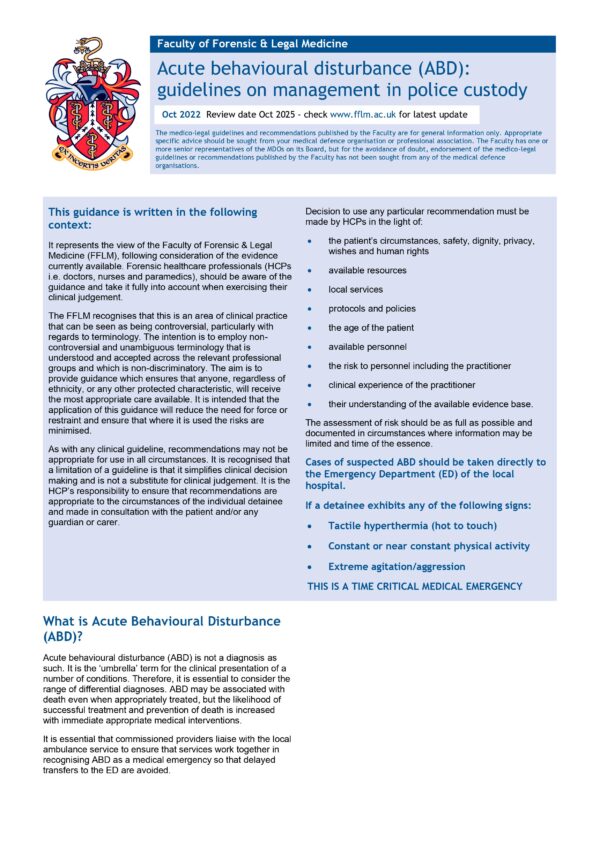 Acute Behavioural Disturbance (ABD): Guidelines On Management In Police ...